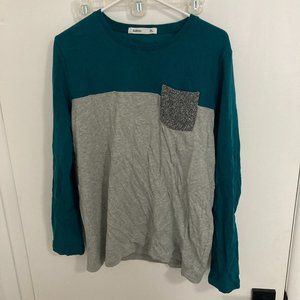 Baleno Men's Long Sleeved Pocket T-Shirt, Aqua/Gray, XL